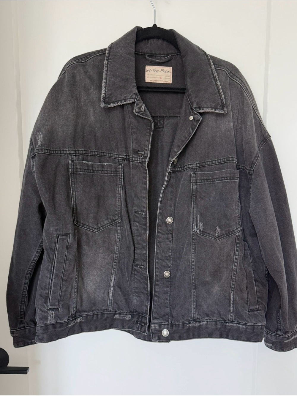 We The Free Opal Swing Denim Jacket Washed Charcoal Black Size L